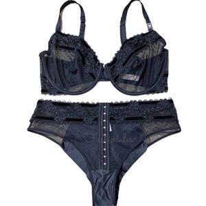 Victoria’s Secret LUXE Sexy Mesh Lace Velvet Unlined Demi bra & Cheeky 36D / M